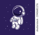 Cute Astronaut Floating In Space Cartoon Vector Icon Illustration. Technology Science Icon Concept Isolated Premium Vector. Flat Cartoon Style