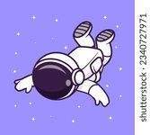 Cute Astronaut Floating In Space Cartoon Vector Icon Illustration. Science Technology Icon Concept Isolated Premium Vector. Flat Cartoon Style