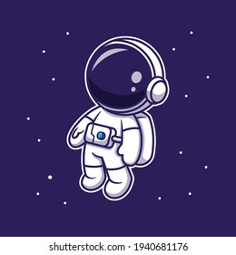Cute Astronaut Floating In Space Cartoon Vector Icon Illustration. Technology Science Icon Concept Isolated Premium Vector. Flat Cartoon Style