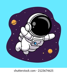 Cute Astronaut Floating In Space Cartoon Vector Icon Illustration. Science Technology Icon Concept Isolated Premium Vector. Flat Cartoon Style