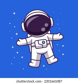 Cute Astronaut Floating In Space Cartoon Vector Icon Illustration. Science Technology Icon Concept Isolated Premium Vector. Flat Cartoon Style