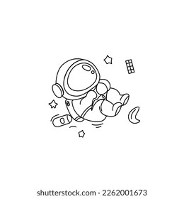 cute astronaut floating in space, Cartoon Vector Icon Illustration. Flat Cartoon Style