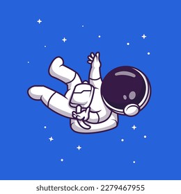 Cute Astronaut Floating in Space Cartoon Vector Icon Illustration. Science Technology Icon Concept Isolated Premium Vector. Flat Cartoon Style