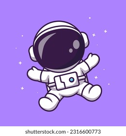 Cute Astronaut Floating In Space Cartoon Vector Icon Illustration. Science Technology Icon Concept Isolated Premium Vector. Flat Cartoon Style