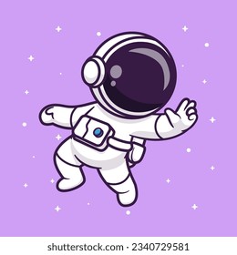 Cute Astronaut Floating In Space Cartoon Vector Icon Illustration. Science Technology Icon Concept Isolated Premium Vector. Flat Cartoon Style