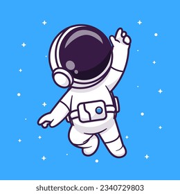 Astronauta Cuto Flotando En La Ilustración Icono Vector De Caricatura Espacial. Concepto de icono de la tecnología de la ciencia Vector Premium aislado. Estilo de dibujo plano