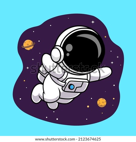 Cute Astronaut Floating In Space Cartoon Vector Icon Illustration. Science Technology Icon Concept Isolated Premium Vector. Flat Cartoon Style
