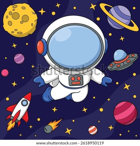 Cute Astronaut Floating In Space Cartoon Vector Icon Illustration. Technology Science Icon Concept Isolated Premium Vector. Flat Cartoon Style.