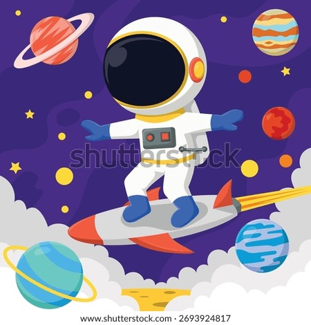 Cute Astronaut Floating In Space Cartoon Vector Icon Illustration. Technology Science Icon Concept Isolated Premium Vector. Flat Cartoon Style.