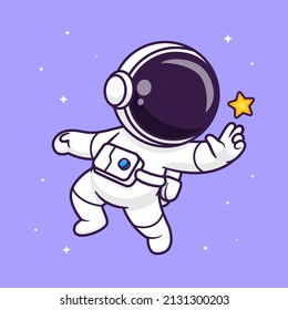 Cute Astronaut schwimmen im Weltraum mit Star Cartoon Vektorsymbol Illustration. Science Technology Icon Konzept isolierter Premium-Vektorgrafik. Flachbildkartonstil