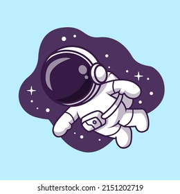 Cute Astronaut Floating In Spce Cartoon Vector Icon Illustration. Science Technology Icon Concept Isolated Premium Vector. Flat Cartoon Style