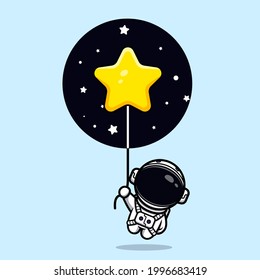 Cute astronaut floating with star balloon mascot design 