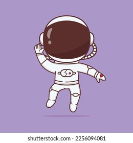 Cute Astronaut Floating and waving hand cartoon illustration