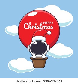 Cute astronaut fly with air balloon. Cute christmas cartoon character illustration. 