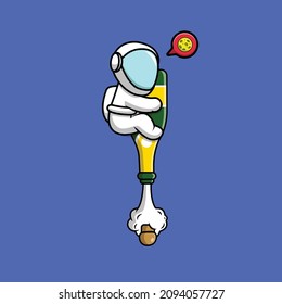 Cute Astronaut Flying With Champagne Drink Cartoon Vector Icon Illustration. Science Food Icon Concept Isolated Premium Vector. Flat Cartoon Style