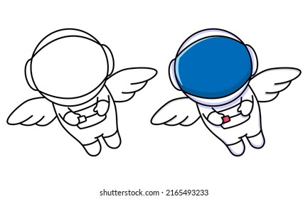 cute astronaut flying coloring page for kids