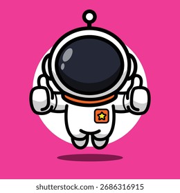 Astronauta bonito voando com Double Thumbs Up Ilustração para o personagem do desenho animado espacial e conceito de aventura de motivação