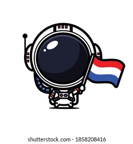 cute astronaut flying the dutch flag