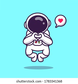 Cute Astronaut Flying With Love Sign Hand Cartoon Vector Icon Illustration. Space Astronaut Icon Concept Isolated Premium Vector. Flat Cartoon Style