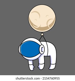 cute astronaut flying with moon balloon cartoon design