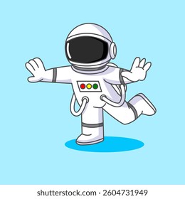 Cute Astronaut Flying Pose Maintains Body Balance Illustration Cartoon Vector