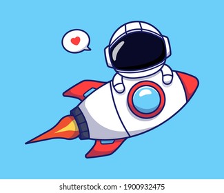 Cute astronaut flying with rocket