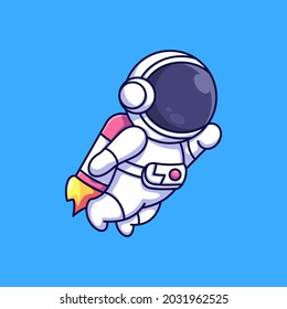 Cute astronaut flying with rocket cartoon