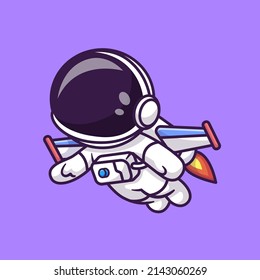 Astronauta Astronauta Con Ilustración Del Icono Del Vector De Cohetes. Concepto de icono de la tecnología de la ciencia Vector Premium aislado. Estilo de dibujo plano