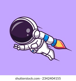 Cute Astronaut Flying with Rocket Cartoon Vector Icon Illustration. Science Technology Icon Concept Isolated Premium Vector. Flat Cartoon Style