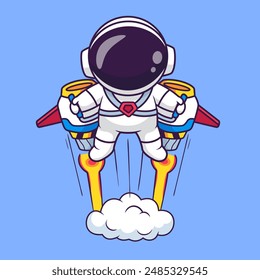 Cute Astronaut Flying with Rocket Cartoon Vector Icon Illustration. Science Technology Icon Concept Isolated Premium Vector. Flat Cartoon Style