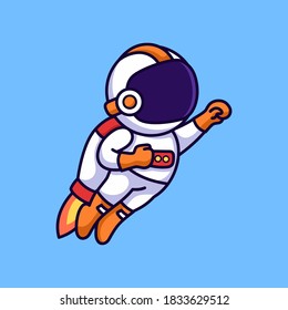 Cute astronaut flying with rocket illustration