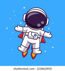 Cute Astronaut Flying With Rocket In Space Cartoon Vector Icon Illustration. Science Technology Icon Concept Isolated Premium Vector. Flat Cartoon Style