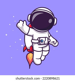 Cute Astronaut Flying With Rocket In Space Cartoon Vector Icon Illustration. Science Technology Icon Concept Isolated Premium Vector. Flat Cartoon Style