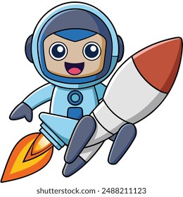 Cute Astronaut Flying With Rocket In Space Cartoon Vector Kawaii
