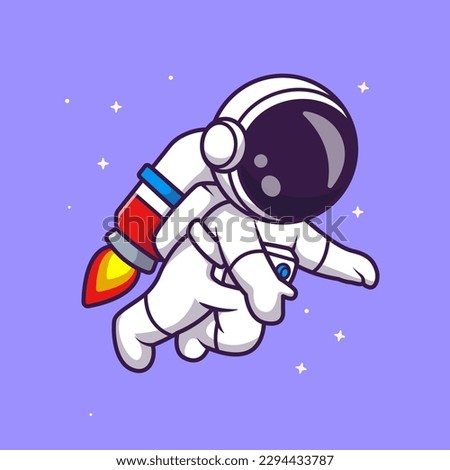 Cute Astronaut Flying with Rocket In Space Cartoon Vector Icon Illustration. Science Technology Icon Concept Isolated Premium Vector. Flat Cartoon Style
