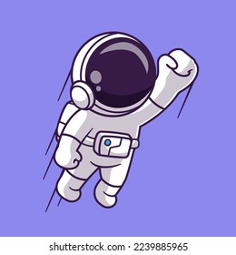 Cute Astronaut Flying In Sky Cartoon Vector Icon Illustration. Science Technology Icon Concept Isolated Premium Vector. Flat Cartoon Style