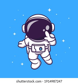 Astronauta Astronauta Cuidada Volando En Ilustración De Icono Vector De Caricatura Espacial. Concepto de icono de la tecnología de la ciencia Vector Premium aislado. Estilo de dibujo plano