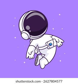 Cute Astronaut Flying In Space Cartoon Vector Icon Illustration. Science Technology Icon Concept Isolated Premium Vector. Flat Cartoon Style