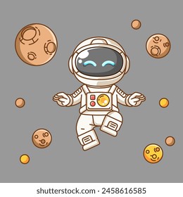 Lindo astronauta volando en el espacio kawaii chibi personaje mascota ilustración contorno conjunto de estilo