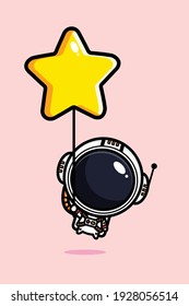 cute astronaut flying with star balloon