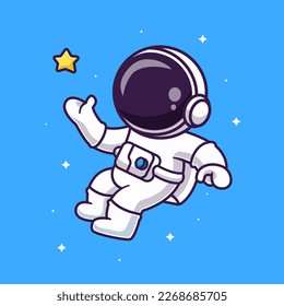 Cute Astronaut Flying With Star Cartoon Vector Icon Illustration. Science Technology Icon Concept Isolated Premium Vector. Flat Cartoon Style