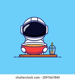 Cute astronaut with food and drink