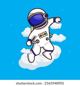 Cute Astronaut free style in the clouds, Astronaut flying with the clouds illustration vector cartoon design