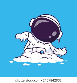 Cute Astronaut Freezing In Snow Cartoon Vector Icon Illustration. Science Holiday Icon Concept Isolated Premium Vector. Flat Cartoon Style