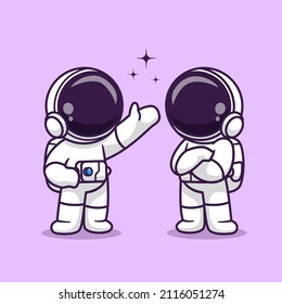 Cute Astronaut Friend Talking Space Cartoon Vektorsymbol Illustration. Science Technology Icon Konzept isolierter Premium-Vektorgrafik. Flachbildkartonstil