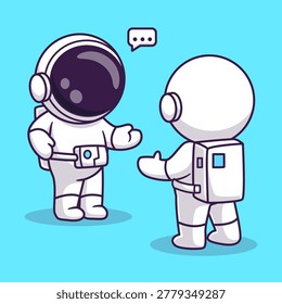 Cute Astronaut Friend Talking Space Cartoon Vector Icon Illustration. Science Technology Icon Concept Isolated Premium Vector. Flat Cartoon Style