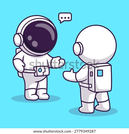 Cute Astronaut Friend Talking Space Cartoon Vector Icon Illustration. Science Technology Icon Concept Isolated Premium Vector. Flat Cartoon Style
