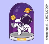 Cute Astronaut In Galaxy Globe Space Cartoon Vector Icon Illustration. Science Technology Icon Concept Isolated Premium Vector. Flat Cartoon Style