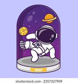 Cute Astronaut in Galaxy Globe Space Cartoon Vektorsymbol Illustration. Science Technology Icon Konzept isolierter Premium-Vektorgrafik. Flachbildkartonstil