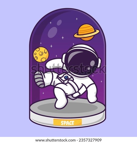 Cute Astronaut In Galaxy Globe Space Cartoon Vector Icon Illustration. Science Technology Icon Concept Isolated Premium Vector. Flat Cartoon Style